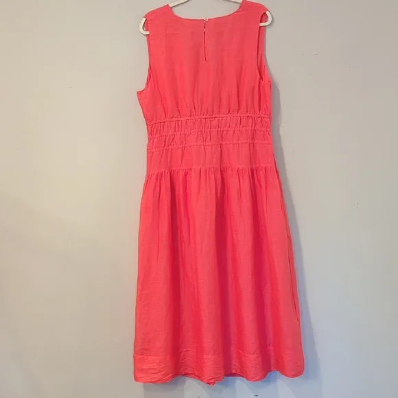 J Crew Hyacinth V-neck Dress Ramie Coral Pink size XL - Picture 4 of 11